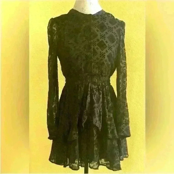 ALLISON NEW YORK- Burnout Velvet Ruffle Dress In Black Size XS EUC! - Picture 7 of 10